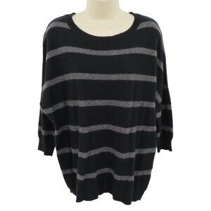 Caslon Women Medium Black Gray 2 Ply Cashmere Horizontal Stripe Pullover Sweater
